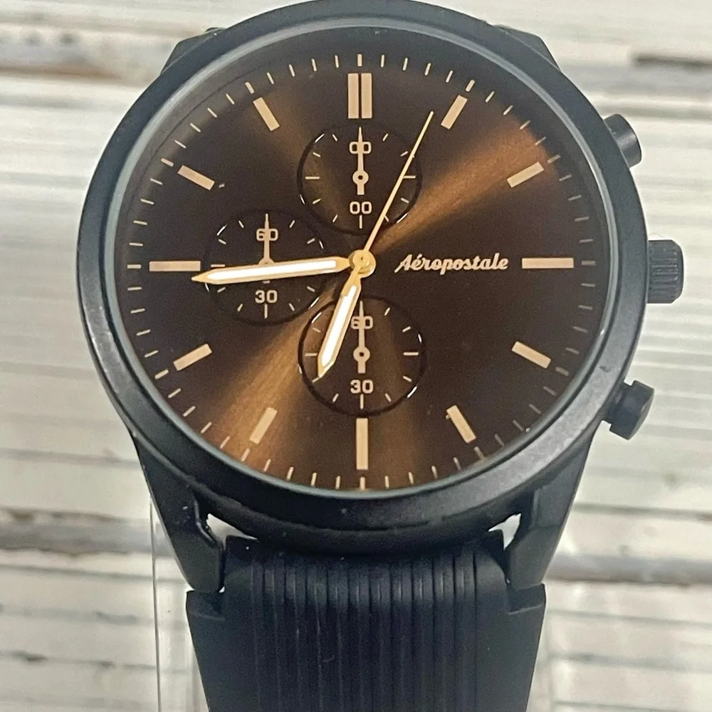 NEW BATTERY Aeropostale Luxury Watch‎ Metallic Brown Chronograph Dial Silicone